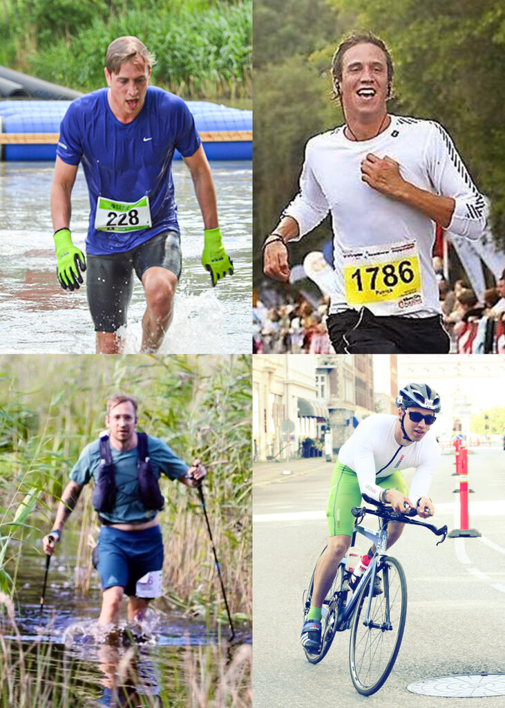 Photo collage featuring people in obstacle races, road races, trail running and cycling.